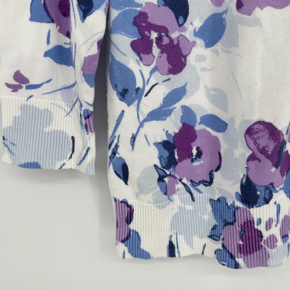 Croft & Barrow Sweater Womens Small Floral Cardigan 3/4 Sleeve Pullover Casual - Picture 4 of 9